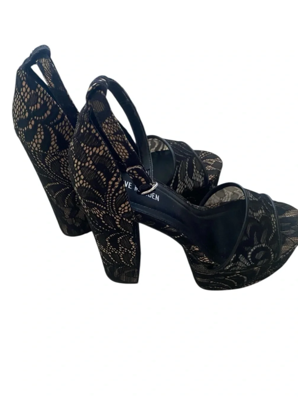 Steve Madden Black Lace Platform Block Heels size 8 1/2 worn once